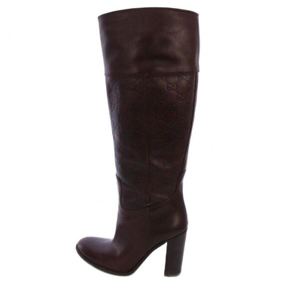 Long Boots Chunky Heel Guccissima Leather 36.5 Brown BM